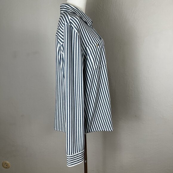 Faherty Legend Sweater Shirt Blue Striped Button-Up Long Sleeve Size Large (?) - Picture 7 of 12